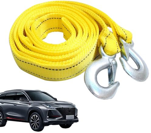 Cuerda de arrastre - Cinturón de recuperación amarillo con gancho | Camión, ATV Compatible con Cuerda de remolque extremadamente elástica y duradera con gancho, correa de arrastre con gancho - Cuerda