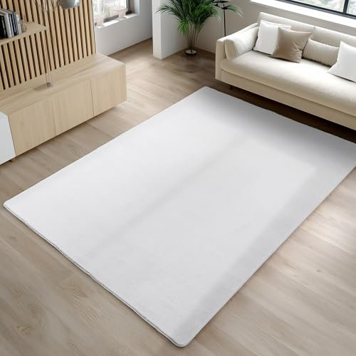 Carpetsale24 Kurzflor Teppich Wohnzimmer 240 x 340 cm Weiß - Teppich Waschbar, rutschfest, Weich, modern einfarbig Design - für Schlafzimmer, Küche, Esszimmer