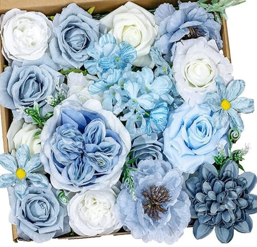 Zaphyron Künstliche Blaue Blumen, Fake schaumrosen blumens, staubige blaues Seide, torten dekoblumen künstlich, Combo Pfingstrosen, Blume für DIY, Hochzeit, Brautstrauß, Party, Heimdekoration (Blaue)