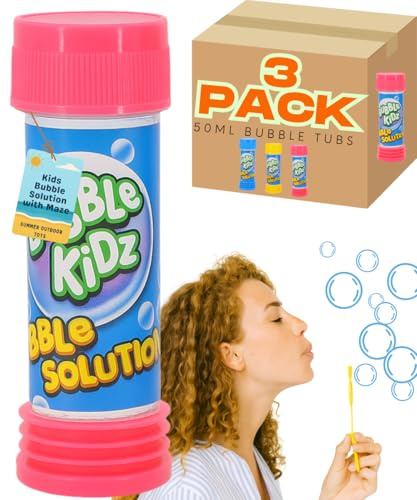 Electoys Kids Bubbles 50ml Solution with Maze | Bubble Wands for Kids Party Bags Filler | Bubbles Mix Liquid Tube | Bubble Blower Toy Tub | Outdoor Garden Summer Party Fun | Assorted Colours | 3 Pack