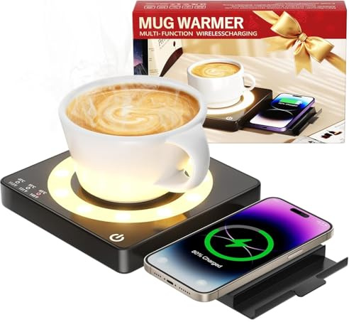 WHOLEV Coffee Mug Warmer, Smart Mug Warmer, 15W Wireless Charging, 3 Temperature Controlled Heat Settings, 8 Hours Auto Shut-Off, Candle Warmer