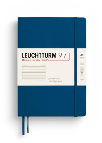 LEUCHTTURM1917 373991 Notebook Medium (A5), Hardcover, 251 Numbered Pages, Indigo, Ruled