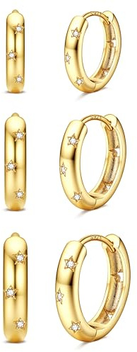 JeweBella 3 Paar Creolen Silber 925 Klein Hypoallergen Ohrringe Silber Gold Vergoldet Gold Creolen Set Wasserfest Helix Piercing Ohr Schmuck für Damen Mädchen