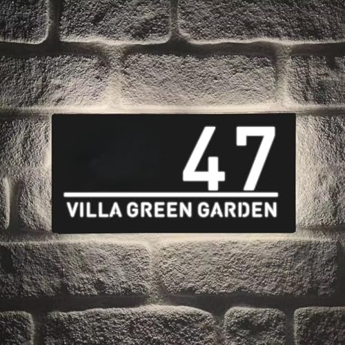 Personalized Modern Backlight LED House Number Signs For Outside, Custom 3D Acrylic Street Name Address Number Plaques, Floating Illuminated Door Plate For Home Garden Yard(6x11in)