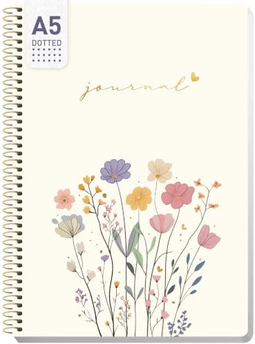 paper&you® Journal A5 dotted Spiral-Notizbuch Flower Joy | 160 nummerierte Seiten mit Punktraster & 100 g/m²-Papier - hübscher Notizblock mit Spiralbindung für flaches Aufliegen