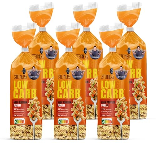 STEINER’s Low Carb Fusilli Protein-Pasta (6x250g) – 99% weniger Kohlenhydrate, High Protein, Ballaststoffreich