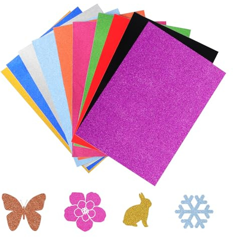Luckwaii Glitzerpapier Selbstklebend 50 Blatt A4 Klebefolie Bunt, 10 Farben | Bastelpapier Glitzer Papier zum Basteln, Self Adhesive Glitter Cardstock 21x29,7cm für DIY Handwerk Grußkarten Scrapbooking