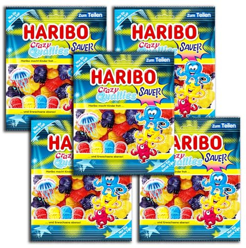 5 er Pack Haribo Crazy Quallies sauer 5 x 160g Saures Fruchtgummi mit Schaumzucker