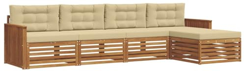 vidaXL Outdoor-Sofagarnitur mit Kissen 5 pcs Natur und Beige, Gartenlounge, Moderne Outdoor-Sofa, gemütliche Sitzgruppe, langlebige Terrasse für entspannte Stunden