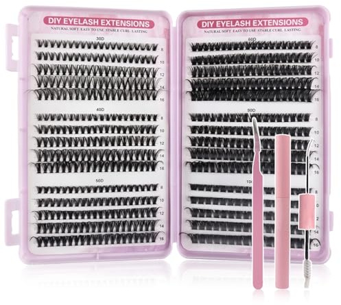 JHAZUN Ciglia Finte Ciuffetti Ciuffetti 30/40/50/60/80/100D,Kit Per Principianti Ragazze Donne,Con Colla + Pinzetta
