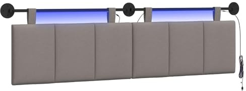 vidaXL Hängendes Kopfteil Mit LED Licht Taupe Stoff, Schlafzimmer, Rechteckig, Modern, Wandmontage, Anpassbares Kopfteil, Ergonomisch, Platzsparend, Akzentpaneel
