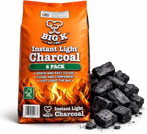 Big K Instant Light Lumpwood Charcoal Bags - 6x1kg BBQ Coals Instant Bags are easy to use, just light the individual bag. Take the stress out of your home BBQ with Instant Charcoal