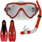 TW24 Tauchset Dunlop mit Farb- und Größenauswahl - Schnorchel Set - Tauchermaske - Schnorchel - Schwimmflossen (Rot, 40-42)
