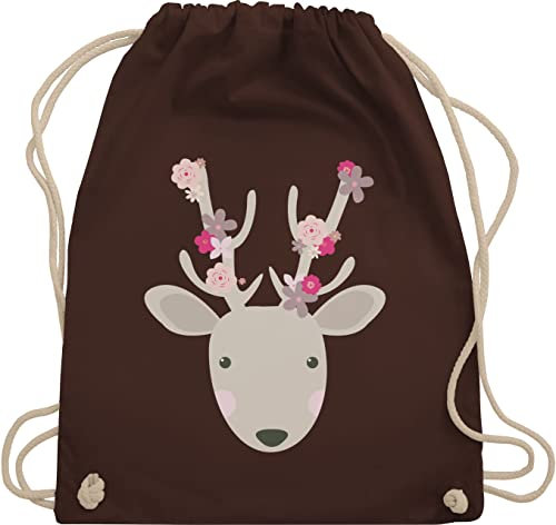 Turnbeutel Rucksack - Kompatibel mit Oktoberfest Tasche - Süßer Hirsch - Frühlingstiere - Unisize - Braun - stoffbeutel kindergarten trachtenrucksack bayrische reh turnsack oktoberfestbekleidung