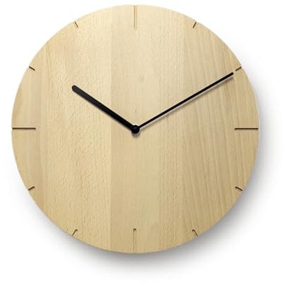 Natuhr Wanduhr Buche geölt Holzuhr Solide Massivholz, geräuscharmes Uhrwerk, puristisch, modern, skandinavisches Design (Schwarze Zeiger)
