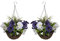 GreenBrokers Rattan 2X Artificial Round Hanging Baskets with Dark Purple & White Petunias and Decorative Grasses (Set of 2)