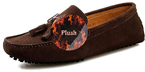 MINITOO Mocassini casual da uomo senza lacci con nappe, Caffè Inverno, 42 2/3 EU