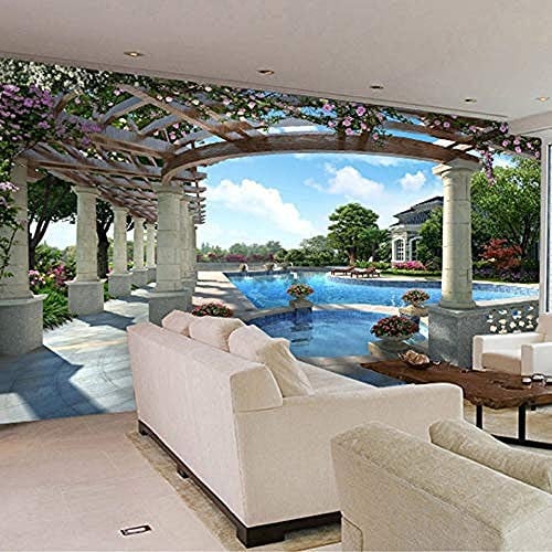 Benutzerdefinierte 4D Tapete Blauer Himmel Weiße Wolken Schwimmbad Kunstdruck Wandmalerei Poster Bild Foto HD-Druck Tapete wandpapier fototapete 3d effekt tapeten Wohnzimmer Schlafzimmer-150cm×105cm