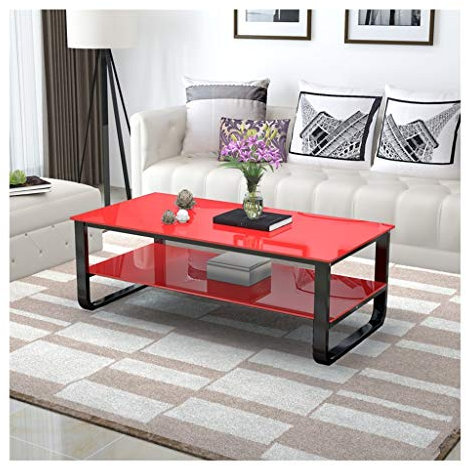 Couchtisch Nordic Kreativität Platz Metall Stahl Couchtisch Ausgeglichenes Glas Lagerregal Abgerundete Tisch for Wohnzimmer Sofa Side Beistelltisch (Color : Red, Größe : 120x45)