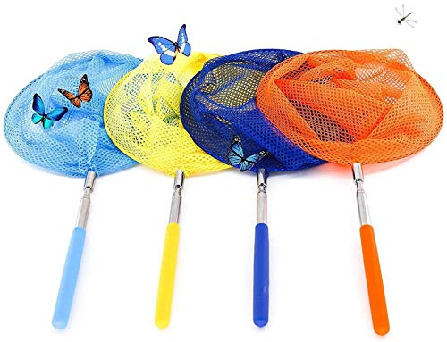 Schmetterlingsnetz,Kinder Ausziehbare Schmetterling Net 4 Stück Edelstahl Insekt Fischernetz Kescher zum Auffangen von Schmetterlingswanzen Insekt Kleine Fische