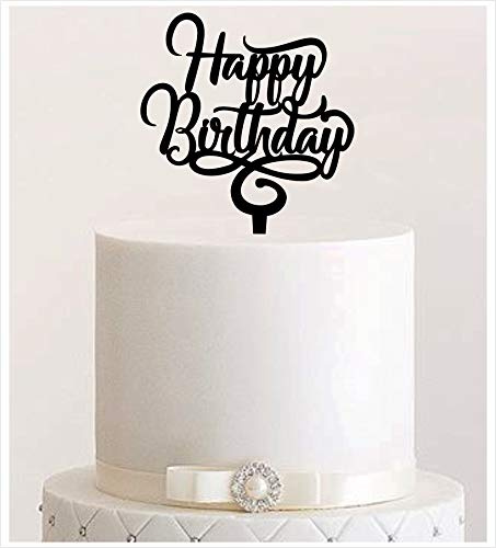 Manschin-Laserdesign Cake Topper, Happy Birthday Geburtstagstopper Tortentopper, Tortenstecker Geburtstag, Tortefigur Acryl, Farbwahl (Schwarz)