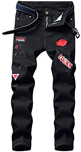 AITITIA Men's Ripped Regular Fit Jeans, 2023 Black, 28