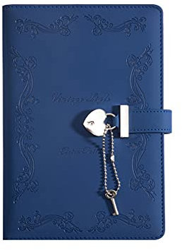 SJH Lock Secret Diary PU Leder Tagebuch mit Schloss und Schlüsseln, Notizbuch, Schreibblock, Tagesplaner, A5, 288 Seiten, 135 x 180 mm, Green, Blue, Liniert, Täglich, Erwachsener