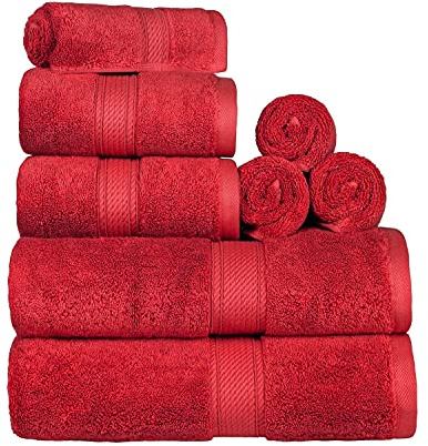SUPERIOR Egyptian Cotton Ultra Plush & Absorbent, 8 Piece Set, Red