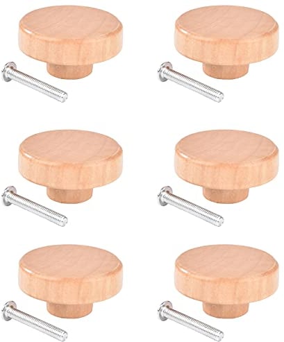 Jiayaus 6 Stück Möbelknöpfe Holz, Runde Holz Schubladengriff, Schrankknöpfe mit Schrauben für Möbel, 36x20mm Holzknöpfe für Küche, Kommode, Schränke, Kleiderschrank