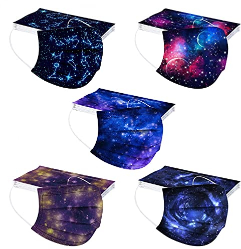IBAOBAO 50 Stück Kinder Mundschutz Einweg 3D Druck Mund und Nasenschutz Halstuch Maske Bunt Mundschutzmaske Weltraum Sterne Motiv 3-lagig Einmal MNS Tücher Bandana Schals Jungen Mädchen
