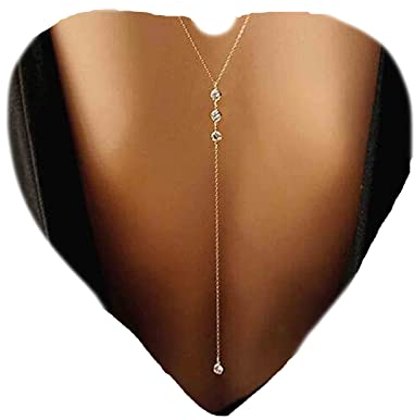 Yheakne Hochzeit Kristall Hintergrund Halskette Gold CZ Y Lariat Halskette Kette Lange Strass Y Halskette Braut Zurück Halskette Körperschmuck für Frauen und Mädchen