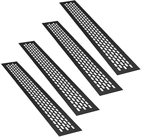 sossai® Griglia di ventilazione in alluminio - Alucratis (4 pezzi) | Rettangolare - dimensioni: 44 x 6 cm | Colore: nero | areazione