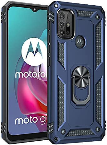 BestST Hülle für Motorola Moto G30/G20/G10/G10 Power + schutzfolie,Handyhülle für Motorola G30/G20/G10/G10 Power Cover,Armor Stoßfest TPU PC Schutzhülle Ringhalter Handytasche Case, Blau