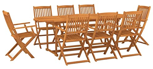vidaXL Akazienholz Massiv Gartenmöbel 9-TLG. Gartengarnitur Sitzgruppe Gartenset Sitzgarnitur Gartentisch Esstisch Tisch Stühle Holztisch Holzstuhl