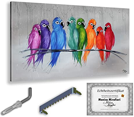 Monica Mirafiori I 100% HANDGEMALT I Gemälde Sittiche 100x50cm | Gemälde Handgemalt | Acrylgemälde | Sehr Großes Acrylbild I Moderne Kunst I Kunstbilder