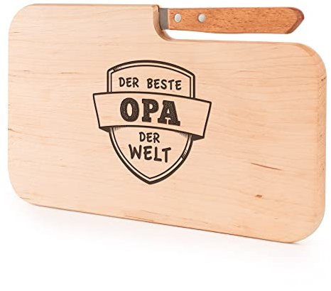 AMAVEL Schneidebrett mit Messer: Geschenk für Opa, Holzbrett mit Gravur, Bester Opa Geschenk, Frühstücksbrett, Geburtstagsgeschenke, Geschenke für Opa, Brettchen mit Frühstücksmesser