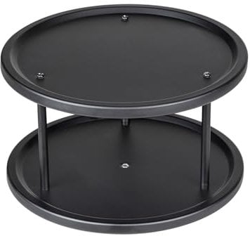 WENKO Carrusel cocina Duo negro, organizador giratorio WENKO para armario de cocina con 2 niveles, almacenamiento y organización cocina, acero inoxidable cepillado en negro, versátil, Ø 26,5 x 15,5 cm