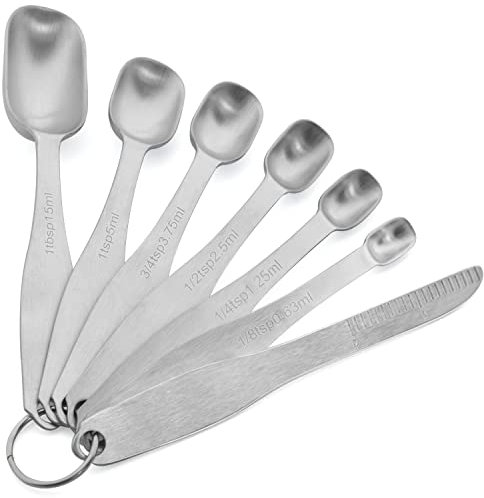 EDELIN Measuring Spoons 18/8 Stainless Steel Measuring Spoons Set of 6 Piece: 1/8 tsp, 1/4 tsp, 1/2 tsp, 3/4 tsp, 1 tsp, 1/2 tbsp & 1 tbsp Dry and Liquid Ingredients (Clean)