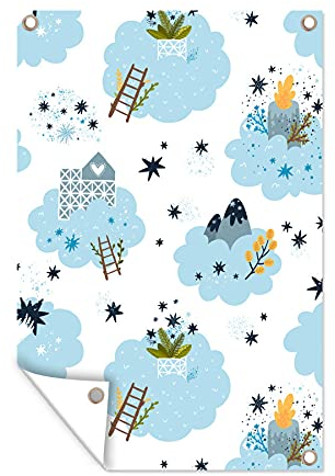 MuchoWow Outdoor-Poster Poster Wanddeko draußen Deko Garten Gartenposter 80x120 cm Design - Wolken - Leiter
