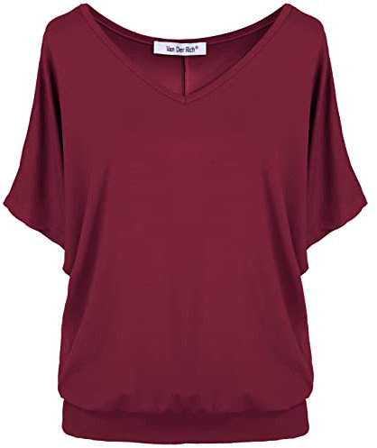 Van Der Rich ® - Camiseta Básica de Manga Corta Lisa Top - Mujer (Bordeaux M)