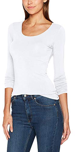 ONLY Damen Langarmshirt Figurbetont und Tailliert aus Baumwolle, Rundhalsausschnitt (Weiß - L)