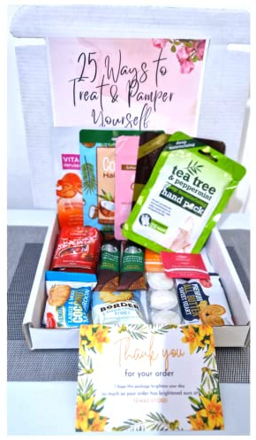 Head To Toe Pampering Treat Gift Box Hamper |Tea and Snack Time Gift Set | Hot chocolate| Hair Sheet, Collagen Face mask, Foot Pack, Hand| Chocolate |Birthdays, Christmas, Thinking of You|17 In A Box