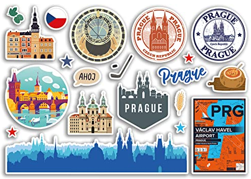 A5 Aufkleberbogen Prag Sehenswürdigkeiten Vinyl Aufkleber - Tschechische Republik Flughafen Briefmarken Skyline Flagge Reise Urlaub Scrapbooking Stadt Gepäck #79122