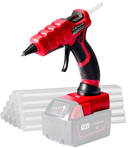 Pistola per colla a caldo a batteria adatta per Milwaukee M18B 18V Li-ion, pistola per colla a preriscaldamento rapido in 30s con 20 pezzi di bastoncini di colla per arte e fai da te e riparazioni