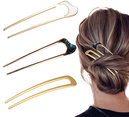 Pince à Cheveux en Forme de U, Forme De U Épingle, 3 Pièces Épingles à Cheveux U Bâton, Français Épingle à Cheveux en Métal, Pique Cheveux, Pince a Chignon, Barettes Cheveux Femme
