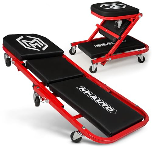 M-AUTO Faltbarer Z Creeper 2-in-1 rollender faltbarer Auto-Rollsitz und Sitz, 91,4 cm verstellbarer Roller, Garagenstuhl, zum Hinlegen oder Sitzen, 150 kg Kapazität unter dem Auto-Rollen-Creeper mit 6