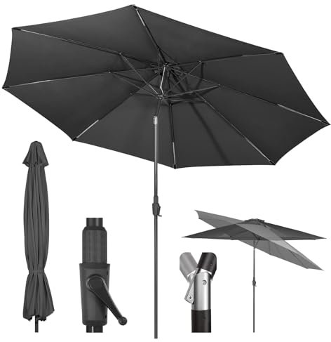 Sekey 350cm Sonnenschirm mit Kurbel und Auto Kippen,Marktschirm für Terrasse,Balkon & Garten,Windfest Stabil UPF 50+,Grau,Rund