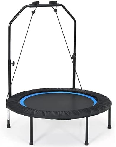 GOPLUS Trampolín Fitness Plegable 150 KG con Barras de Agarre Ajustables y Funda de Seguridad Acolchada, Cama Elástica para Ejercicio, Apto para Adultos y Niños, Interior y Exterior (Azul)