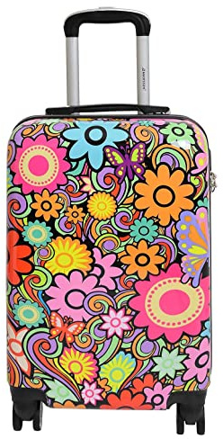 Suitcases Flower Print 4 Wheel Luggage Hard Shell Travel Bags Cabin | 55x36x20cm/ 2.60KG, 34.5L