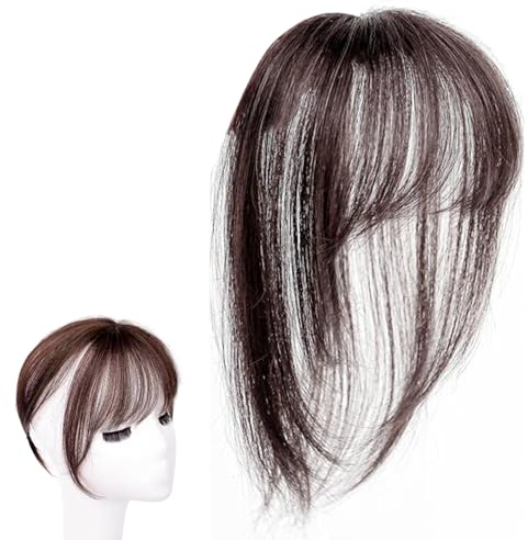 Clip-in-Pony für Damen, Echthaar, runde, atmungsaktive 3D-Haarverlängerung, französischer Pony, Bang-Haarteile, gebogene Pony-Pony-Haarspange für den täglichen Gebrauch (Dunkelbraun)